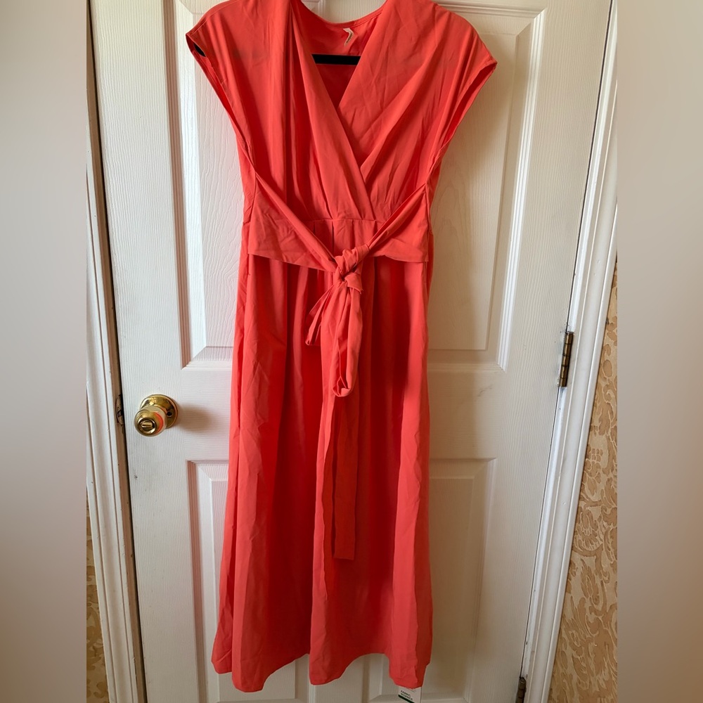 Halara Coral Wrap Midi Dress with Tie Waist size Small
